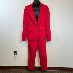 Boden Red Striking Pant Suit with Tailored Blazer Polka Dot Lining Size 4